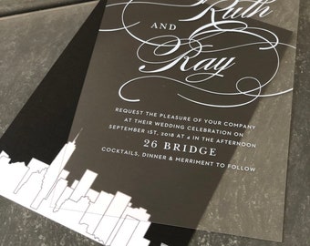 5x7 Clear Wedding Invitation. Vinyl Invitation. Transparnet Invitations. City Skyline