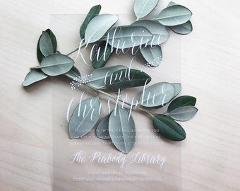 5x7 Clear Wedding Invitation. Vinyl Invitation. Transparnet Invitations