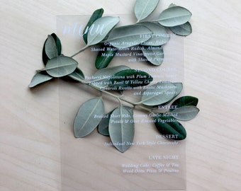 5x7 Clear Wedding Menu. Vinyl Invitation. Transparnet Invitations