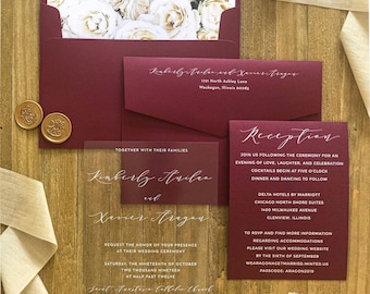 Clear Wedding Invitation. Vinyl Invitation. 5x7. Transparnet Invitations