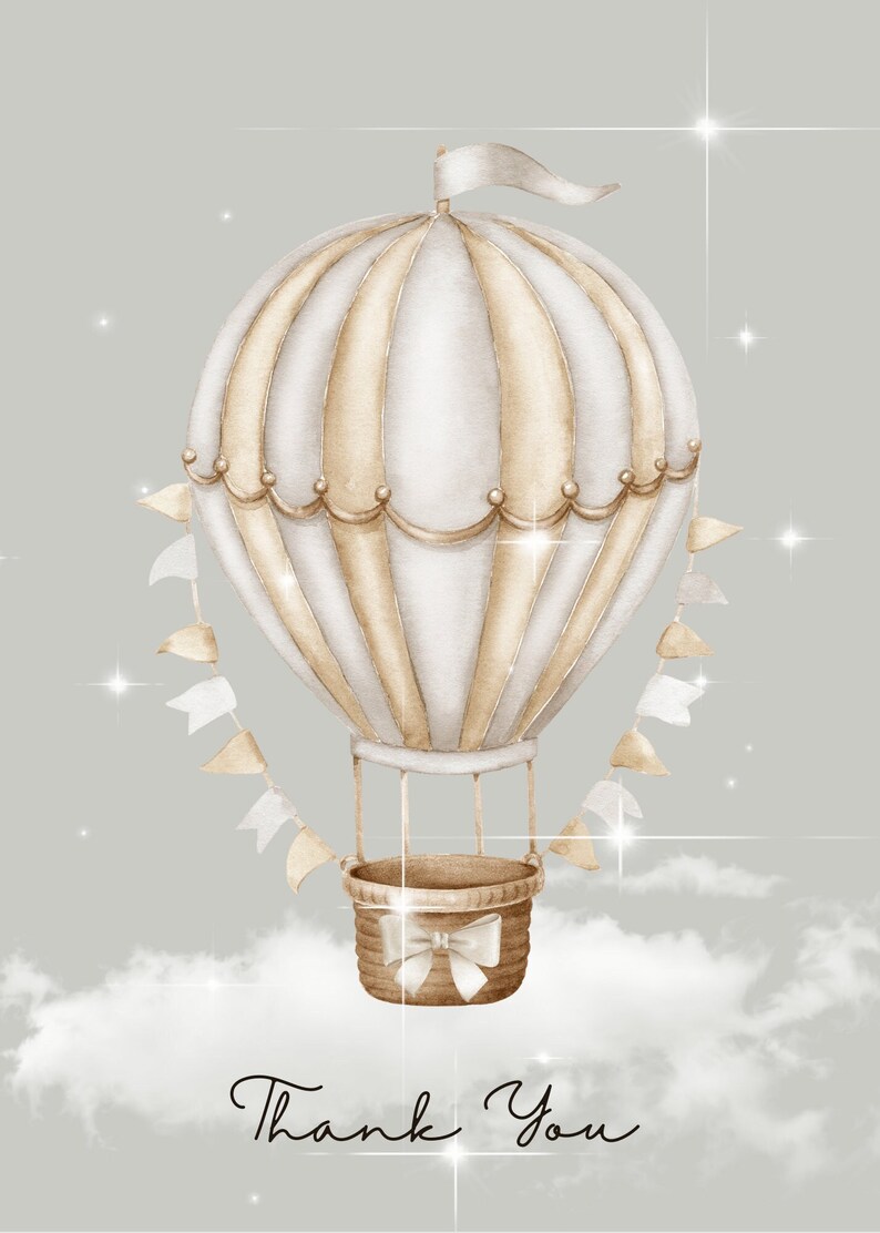 Hot Air Balloon Thank You Card - Etsy