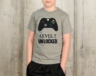 Level 7 Unlocked T-Shirt / Youth Gamer Shirt / Seventh Birthday Party / 7th Birthday Party Shirt / Video Game Birthday / Video Gamer T-Shirt