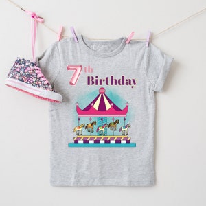 Cute Carousel 7 Shirt 7th Carousel Birthday Theme Party Carousel Shirt Fantasy Carousel Pink Youth Short Sleeve T-Shirt