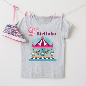 Cute Carousel 9 Shirt 9th Carousel Birthday Theme Party Carousel Shirt Fantasy Carousel Pink Youth Short Sleeve T-Shirt