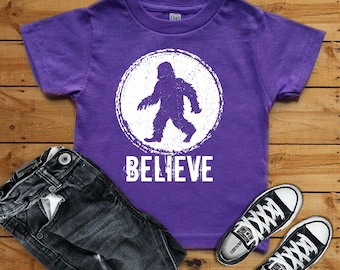Cute Bigfoot Believe Design Drawing Short Sleeve Kids T-Shirt