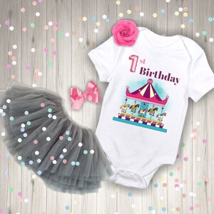 Cute Carousel 1 Birthday Carousel Onesie Turning 1 Bodysuit Carnival Carousel 1st Birthday Horse Baby Infant Bodysuit