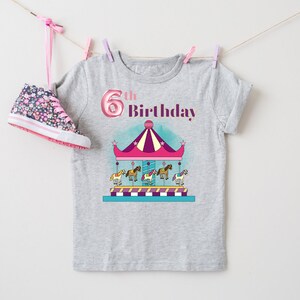 Cute Carousel 6 Shirt 6th Carousel Birthday Theme Party Carousel Shirt Fantasy Carousel PinkYouth Short Sleeve T-Shirt