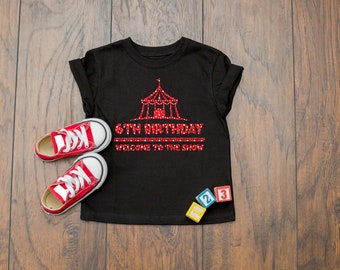 Vestito di compleanno del circo, circo compleanno camicia, tema circense, Carnevale tema compleanno, Carnevale camicia 6 ° compleanno del bambino camicia, tenda di circo