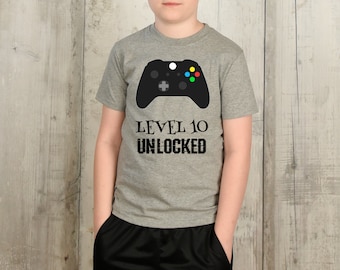 Level 10 Unlocked T-Shirt / Youth Gamer Shirt / Tenth Birthday Party / 10th Birthday Party Shirt / Birthday Party / Video Gamer T-Shirt