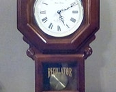 Vintage Westminster Wall Clock, Regulator Daniel Dakota Cherry Wood Chiming Clock, 1970s Quartz Regulator Good Condition Works Well