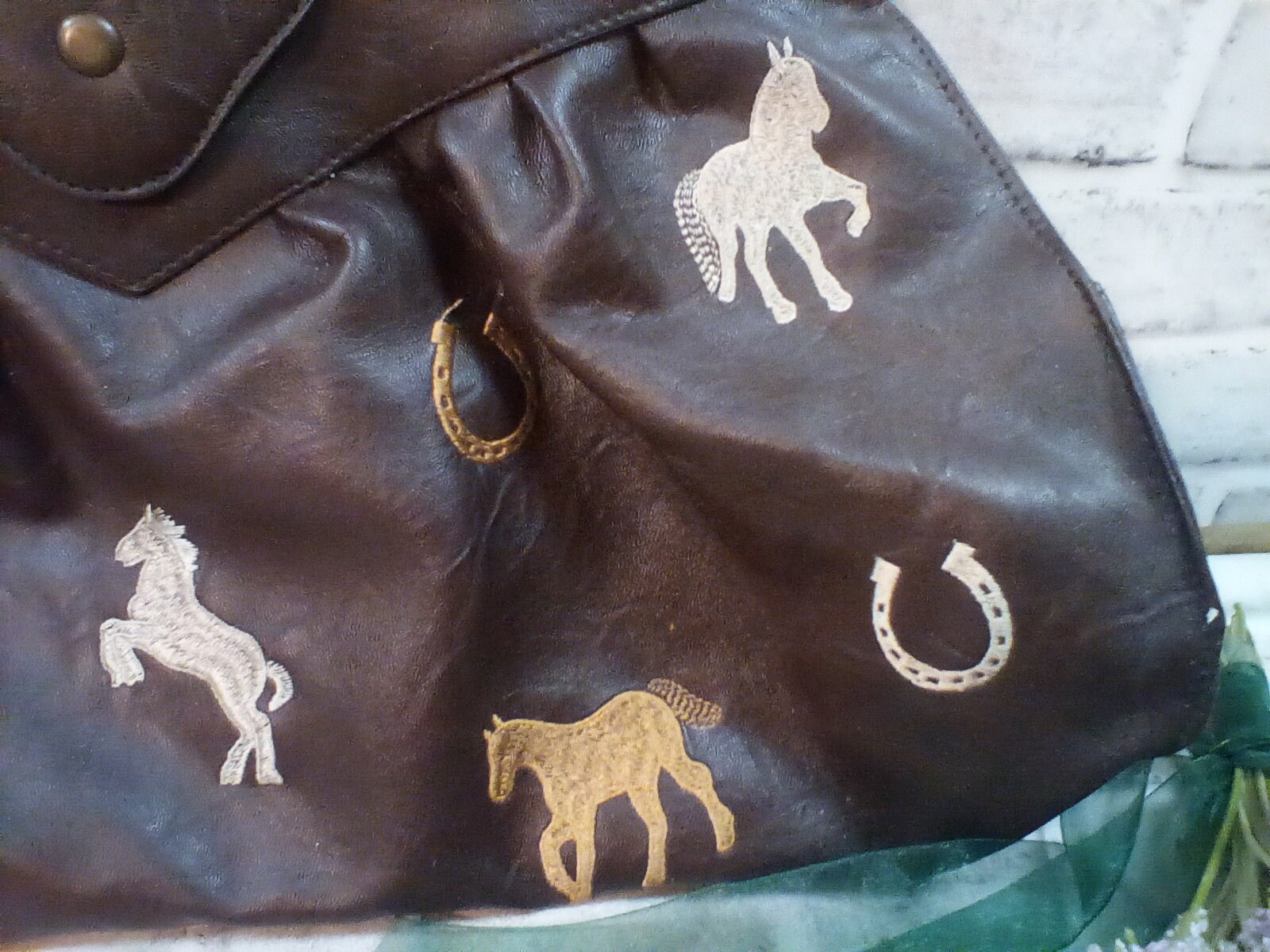 Braciano Horse Tote Large Purse Bag Handbag Fabric Leather
