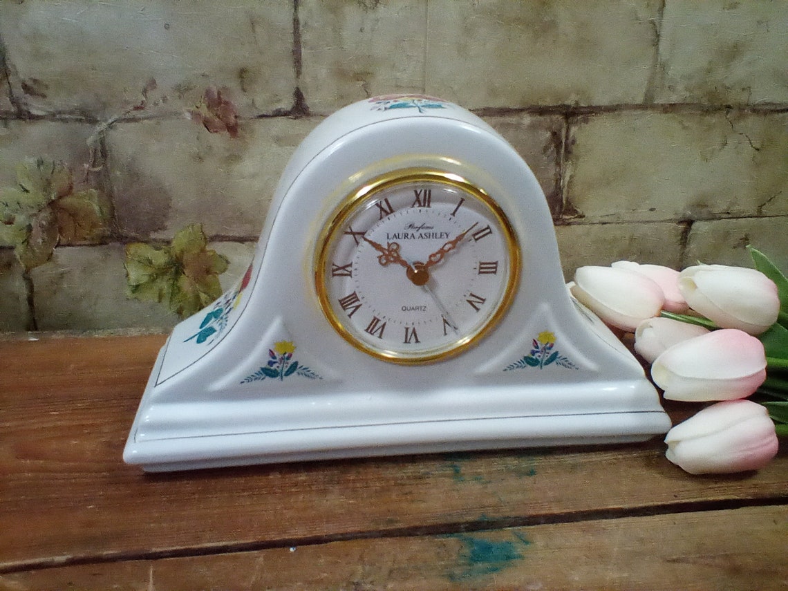 Vintage Porcelain Clock Laura Ashley Mantel Clock with Red Etsy
