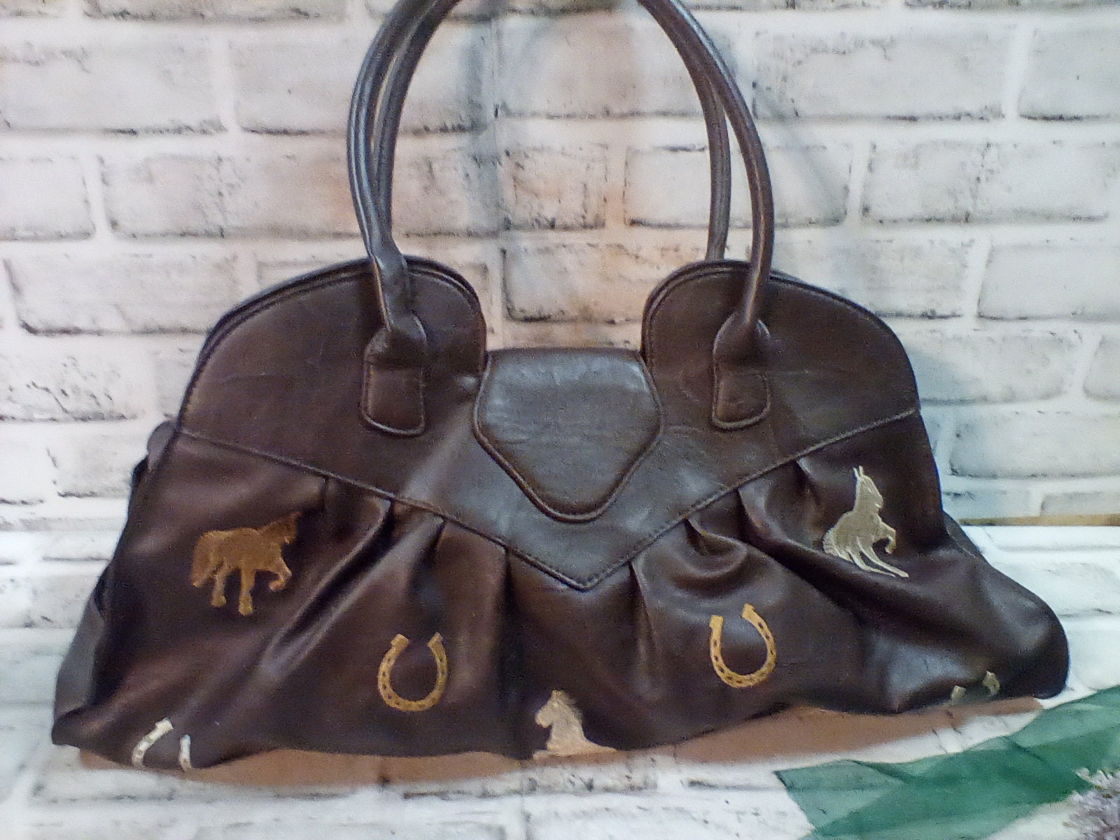 Braciano Horse Tote Large Purse Bag Handbag Fabric Leather