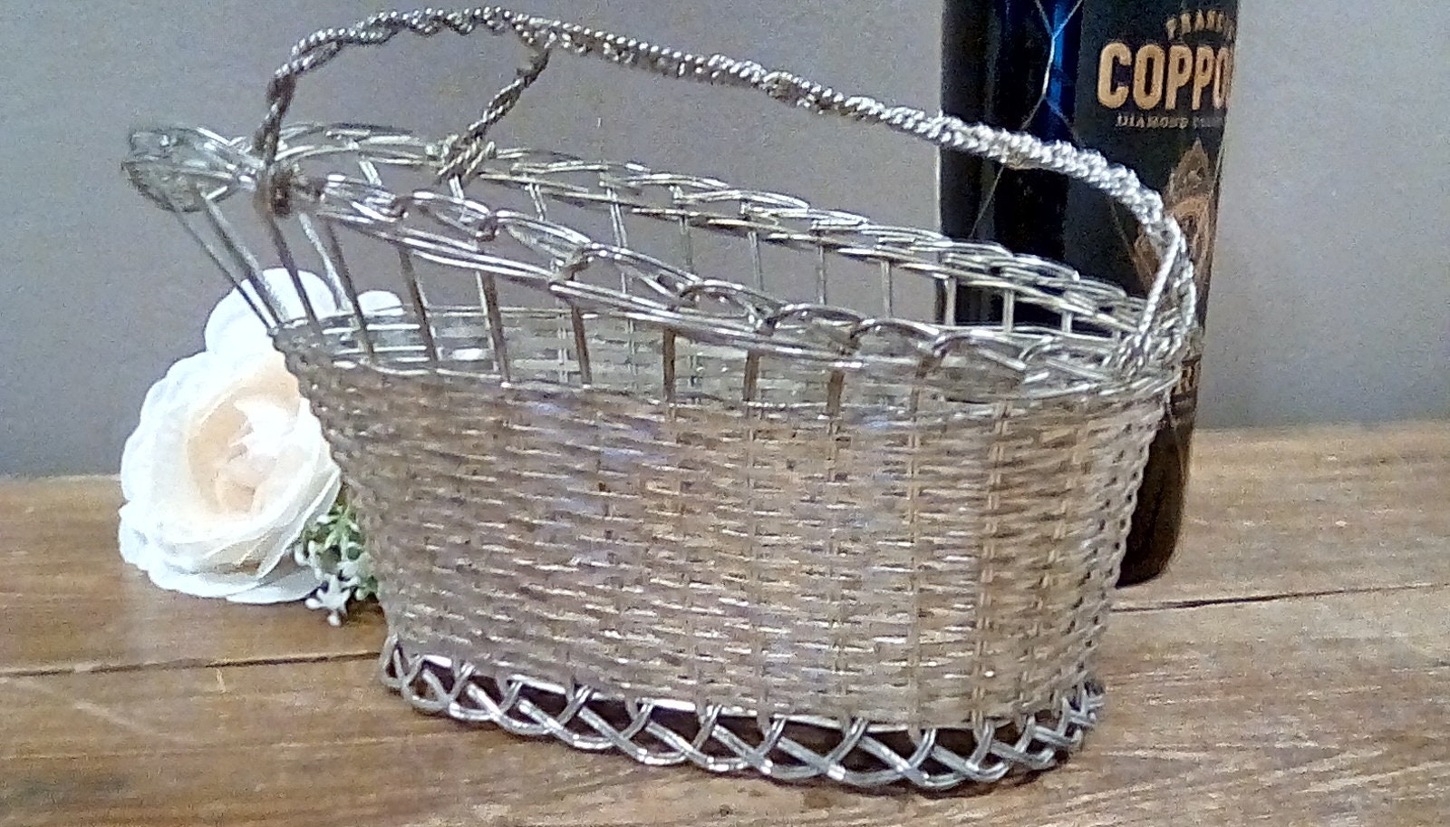 Vintage Silver Plate Wire Wine Bottle Basket Wine Caddy Etsy