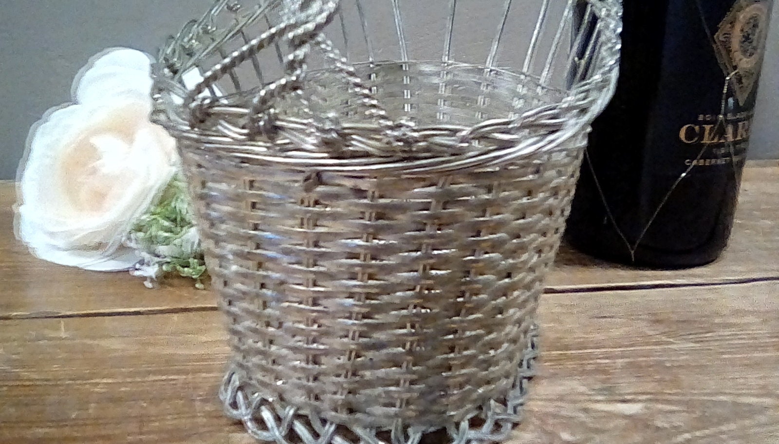 Vintage Silver Plate Wire Wine Bottle Basket Wine Caddy Etsy
