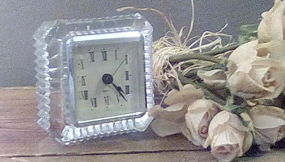 Lead Crystal And Silver Clock Small Square Nightstand Clock Etsy