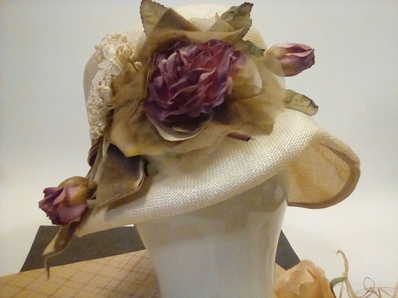 Vintage Ladys Hat, Ivory Straw Hat, Size 22, Fall… - image 9