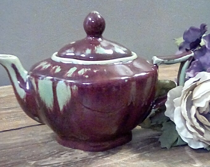 Pottery Teapot, Vintage Bombay Teapot With Unusual Brown and Green
