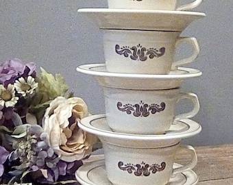 Pfaltzgraff Cups and Saucers, Village Pattern Retired from the 1960s, Vintage Cups and Saucers, Plus 16 Extra Cups