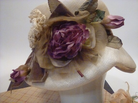 Vintage Ladys Hat, Ivory Straw Hat, Size 22, Fall… - image 7