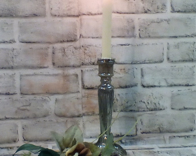 Mercury Glass Candlestick, 9 Tall and 4 Across the Base, Mercury Look