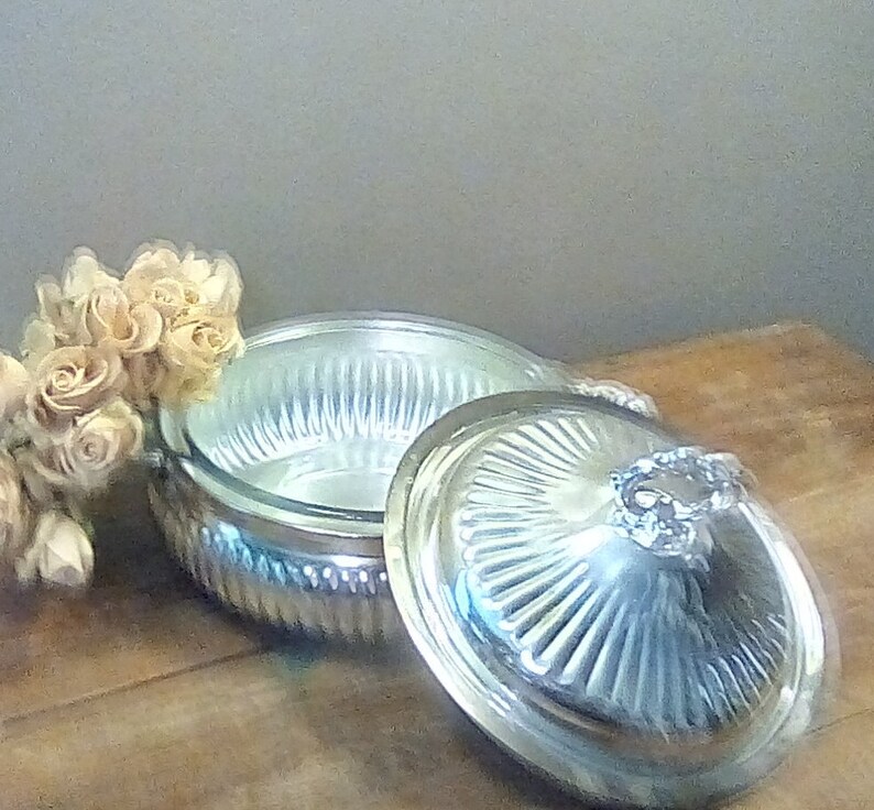 Vintage Silver Plate Covered Bowl with Glass Insert, Leonard Sil Vintage Silver Plate Covered Bowl with Glass Insert, Leonard Sil