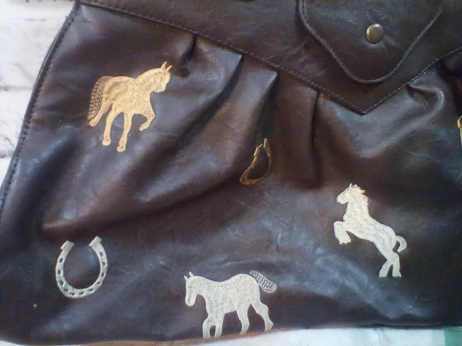 Braciano Horse Tote Large Purse Bag Handbag Fabric Leather