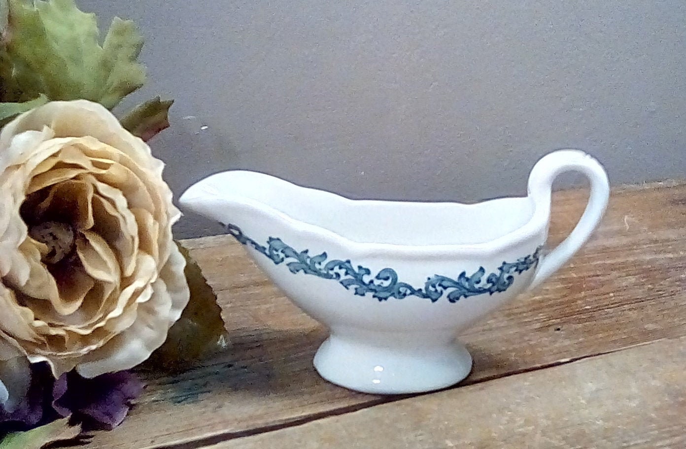 Vintage Small Gravy Boat White Porcelain Gravy Boat with Blue Etsy