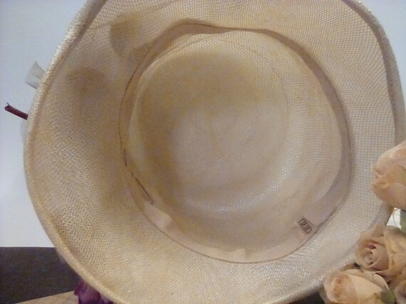 Vintage Ladys Hat, Ivory Straw Hat, Size 22, Fall… - image 2