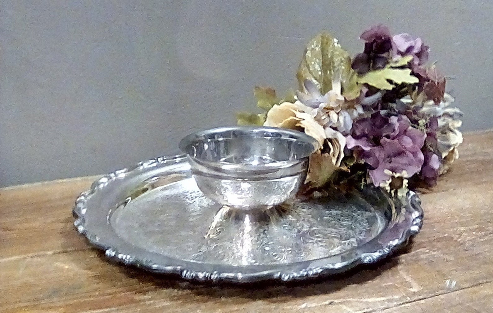 Vintage Silver Plate Snack Tray with Attached Dip or Sauce Etsy