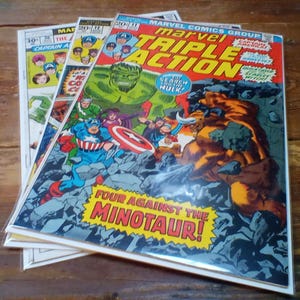 marvel triple action comic book bundle of 3 #'s 11,12,36 komiksy z epoki brązu sprawdź opis, daty i oceny wszystkie 1970's bronze age