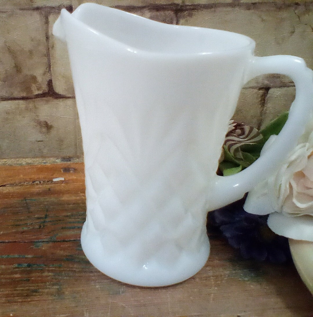 Vintage Milk Glass Cream Pitcher Anchor Hocking 5 Tall Etsy