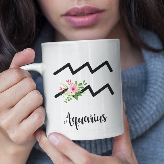 Floral Aquarius Zodiac Sign Coffee Mug Cup Etsy