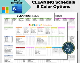 EDITABLE Cleaning Schedule Planner Word Google Docs Fillable Printable ...