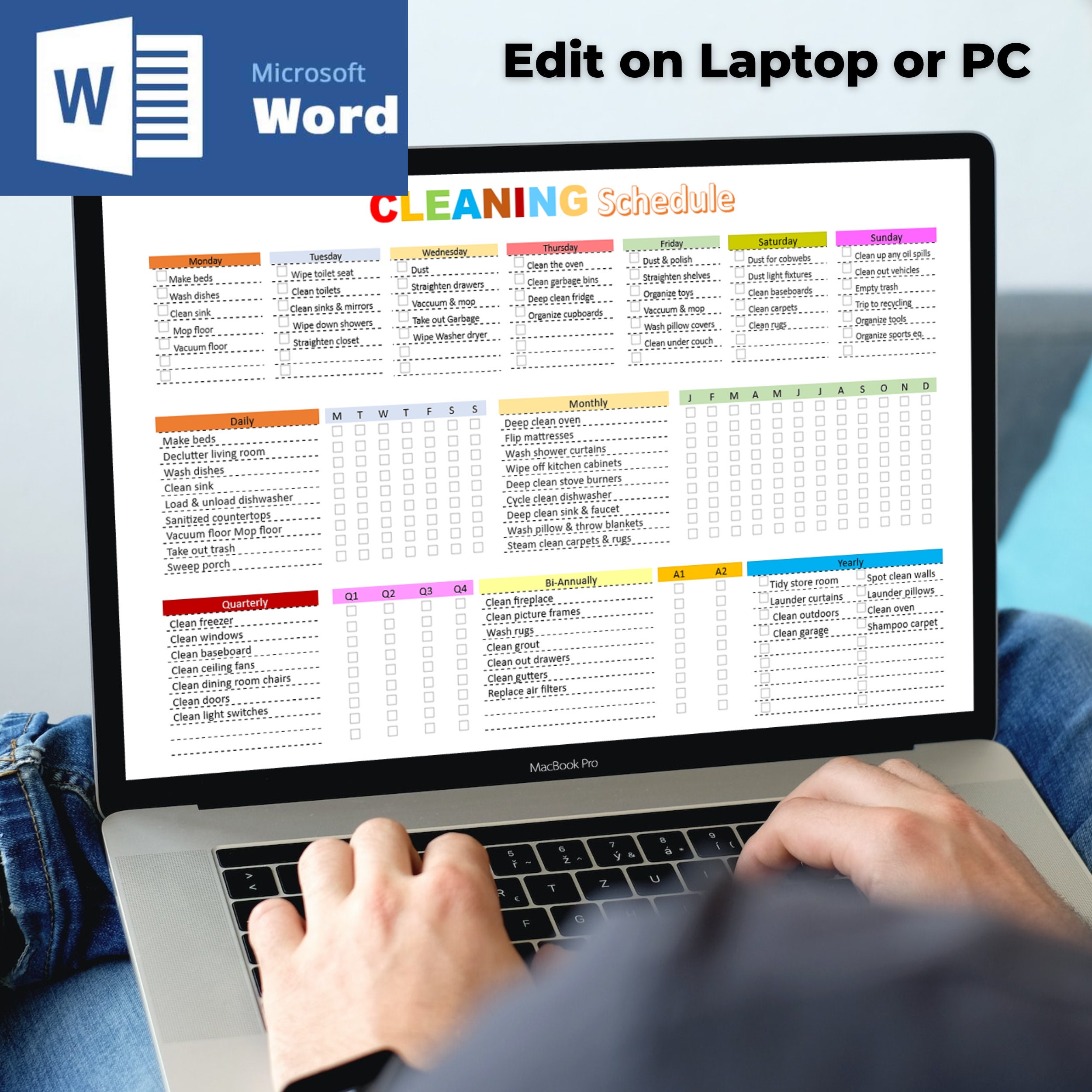 EDITABLE Cleaning Schedule Planner Word Fillable Printable Cleaning ...
