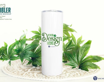 Skinny Tumbler with Leaves Mockup - psd, png, jpeg