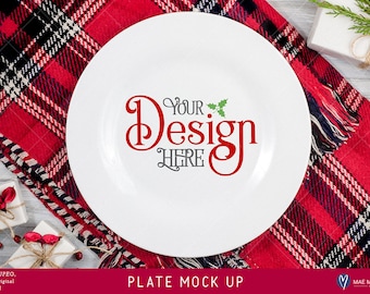 Plate Mock up voor Kerstmis, vakantie gestileerde stockfoto. JPEG met hoge resolutie
