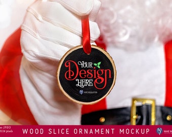 Christmas Ornament Mock up | Wood Slice Styled Photo