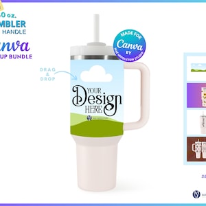 40oz Tumbler met handvat mockupbundel | 24 CANVA Mock up-sjablonen, Canva-sjabloon slimme mockups voor 40 ounce UV DTF Tumbler Wrap