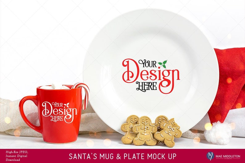 Download Christmas Mock Up Santa's Red Mug & Plate Holiday styled | Etsy