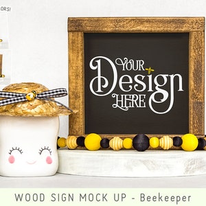 Framed Wood Sign, Beekeeper - mock up, styled *photo* of tiered tray decor