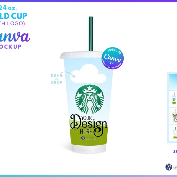 24 Unzen. Logo Cold Cups Mockup Bundle | CANVA Mock-ups für Frosted Venti Cold Cups, Sublimation Cold Cup, UV DTF Full Wrap Template Mock-up