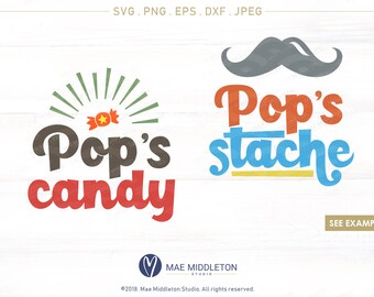 ポップの口ひげ、ポップのキャンディー - 印刷可能および切り取り可能なファイル - SVG、JPG、DXF、PNG、EPS、父の日のメイソンジャーデカール
