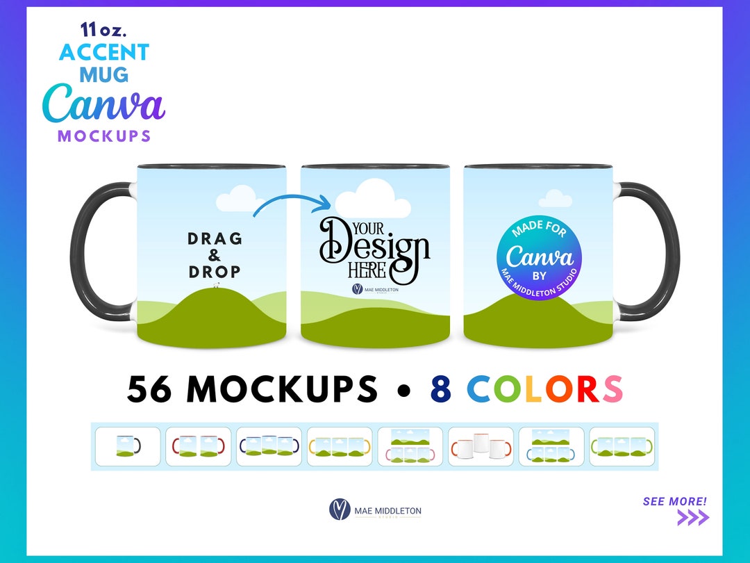 11 Oz. Accent Mug Mockups Bundle, CANVA Templates Big Bundle of 56