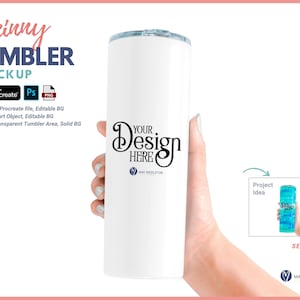 Hand Holding a Skinny Tumbler | Mockup - Procreate, PSD, png | UV DTF, Sublimation Mock up for 20 oz Tumbler