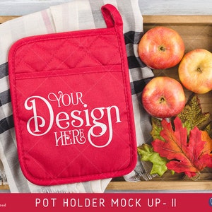 Pot Holder Mock up, styled stock photo with apples on tray-II - Fall / Autumn, Thanksgiving, Christmas, harvest - High-res JPEG file