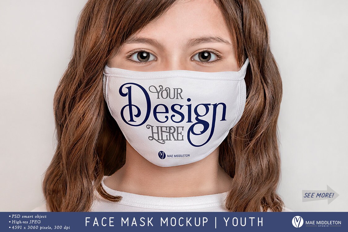Download Girl's Face Mask Mockup white JPG PSD file included | Etsy