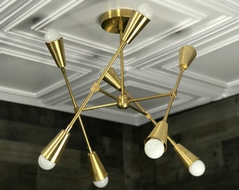 Goya Modern 8 Cone Light Geometric Sputnik Mid Century Industrial Chandelier