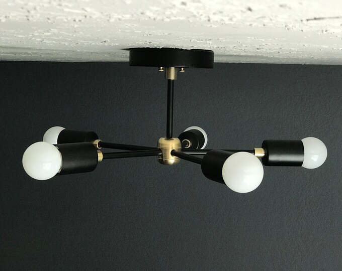 Matte Black Chandeliers Rous Lumens Black And Brass Modern Chandelier 5 Light Sputnik Mid Century Industrial