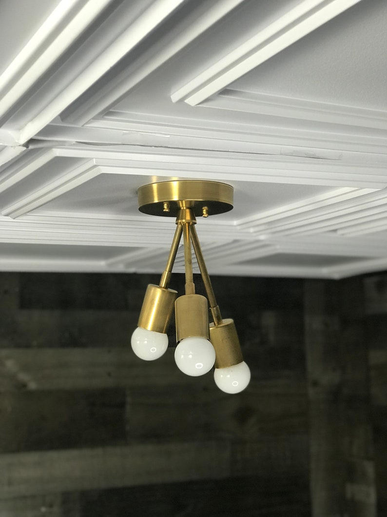 Gold Raw Brass Modern 3 Bulb Sputnik Mid Century Industrial Vanity Bathroom Light
